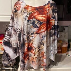 A womens Blue Mood casual dohlman sleeve floral stretch plus size top 2x